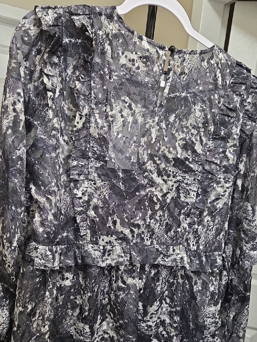 NWT Kaffe Black & White Marble Print Mesh Ruffle Dress 2-In-1 Sheer Sleeve - Picture 11 of 13